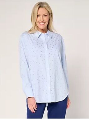 Chico's Women’s Light Blue Polka Dot Collar Button-Up Shirt Size 2